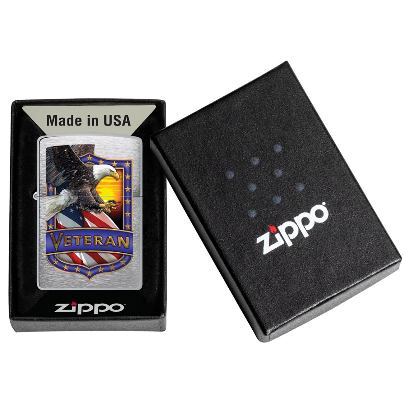 Zippo Veteran Shield with Eagle - Brushed Chrome