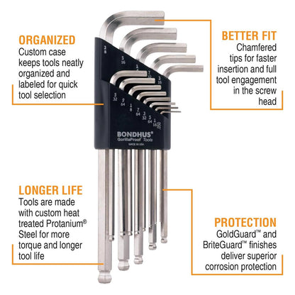 Bondhus Plated Balldriver Metric/SAE Ball End HEX L-Keys Double Set (22 Piece)