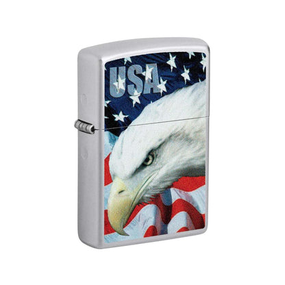 *205EagleAndFlag* Zippo 3021 Windproof Lighter USA Flag and Eagle Imprinted Street Chrome