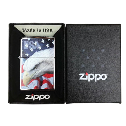 *205EagleAndFlag* Zippo 3021 Windproof Lighter USA Flag and Eagle Imprinted Street Chrome