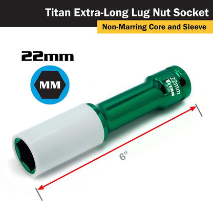 Titan 1/2" Impact Drive x 22mm Non-Maring Extra-Long Lug Nut Socket