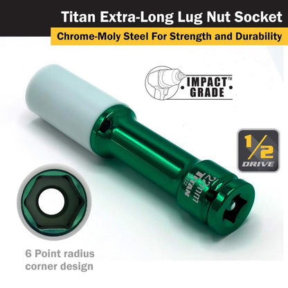 Titan 1/2" Impact Drive x 22mm Non-Maring Extra-Long Lug Nut Socket