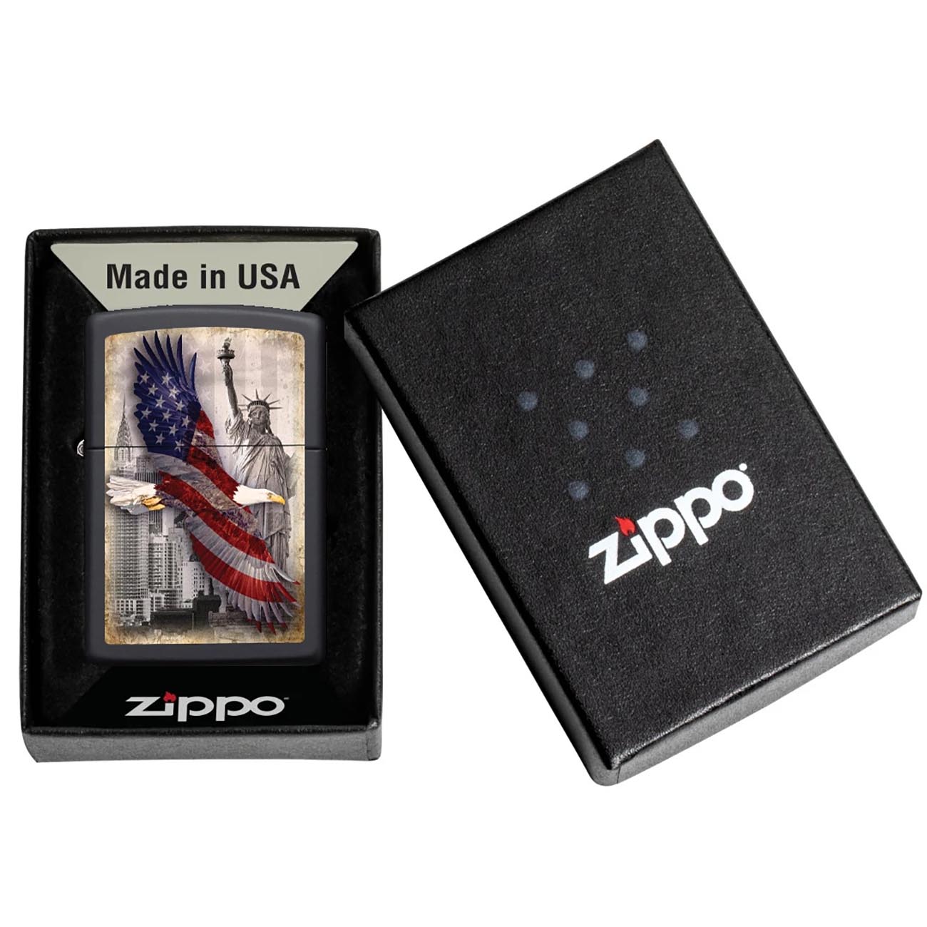 Zippo Bald Eagle and New York City - Black Matte