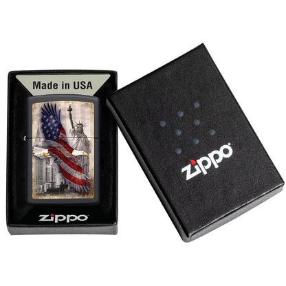 Zippo Bald Eagle and New York City - Black Matte