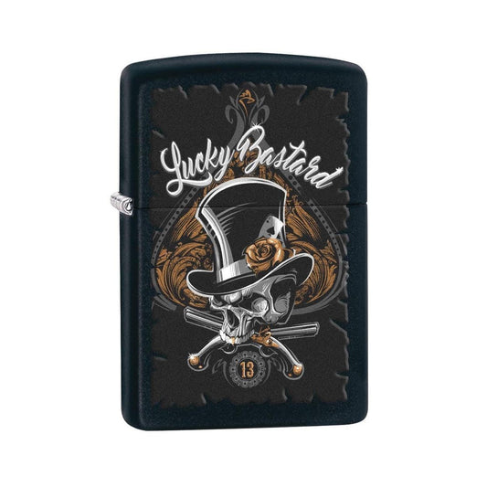 *218SKELETON* Zippo 80196 Windproof Lighter Lucky Bastard Skull Black Matte