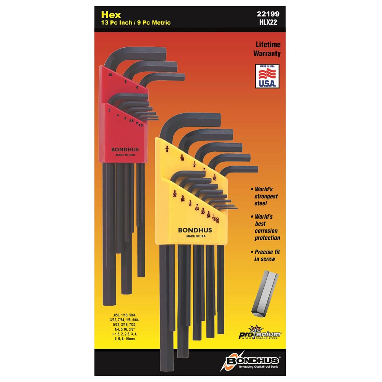 Bondhus Metric/SAE HEX Long L-Key Double Set (22 Piece)