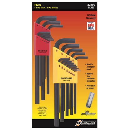 Bondhus Metric/SAE HEX Long L-Key Double Set (22 Piece)