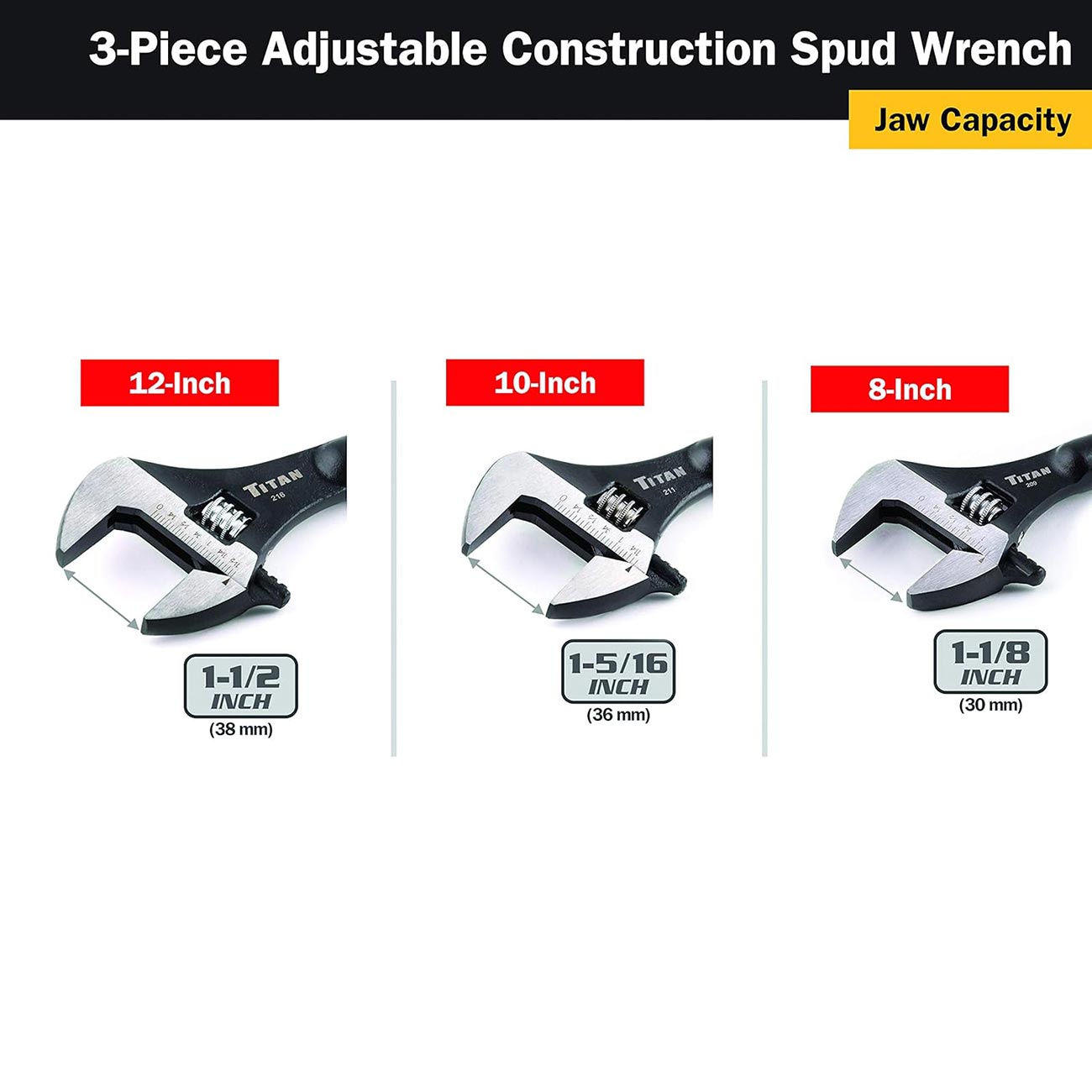 Titan Tool 3 pc Adjustable Construction Wrench Set