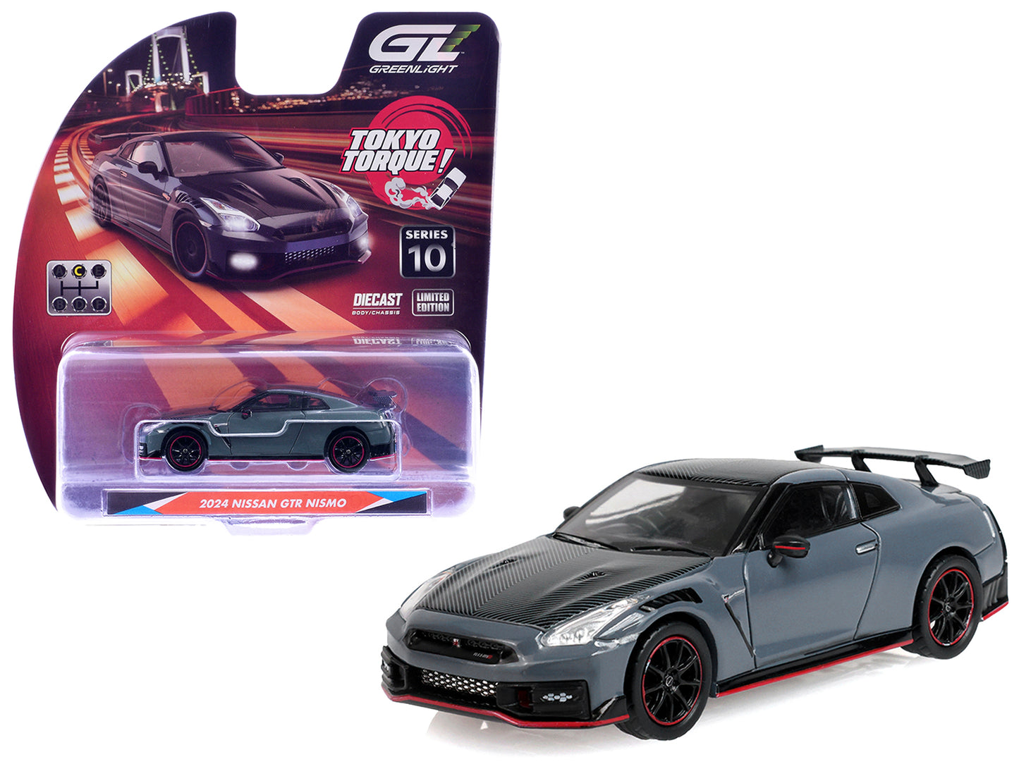2024 Nissan GT-R (R35) NISMO RHD (Right Hand Drive) Stealth Gray with Carbon Top and Hood "Tokyo Torque" Series 10 1/64 T&y Diecast Model Car by Greenlight