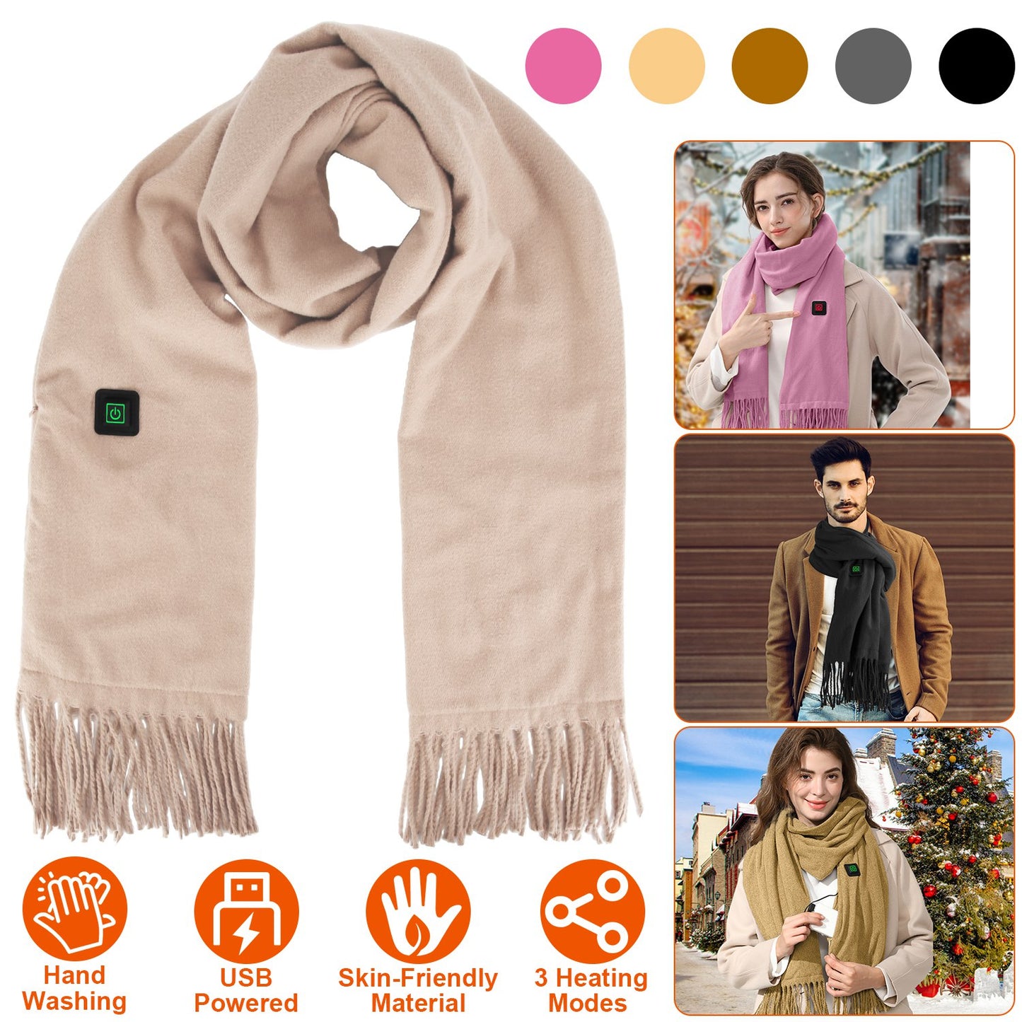 Electric Heated Winter Scarf Usb Heating Neck Wrap Unisex Shawl Soft Warm Scarv