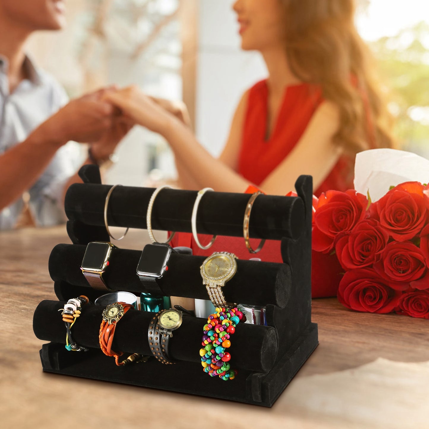 3-Tier Velvet Jewelry Stand Removable Bracelet Holder Watch Bangle Display Rack