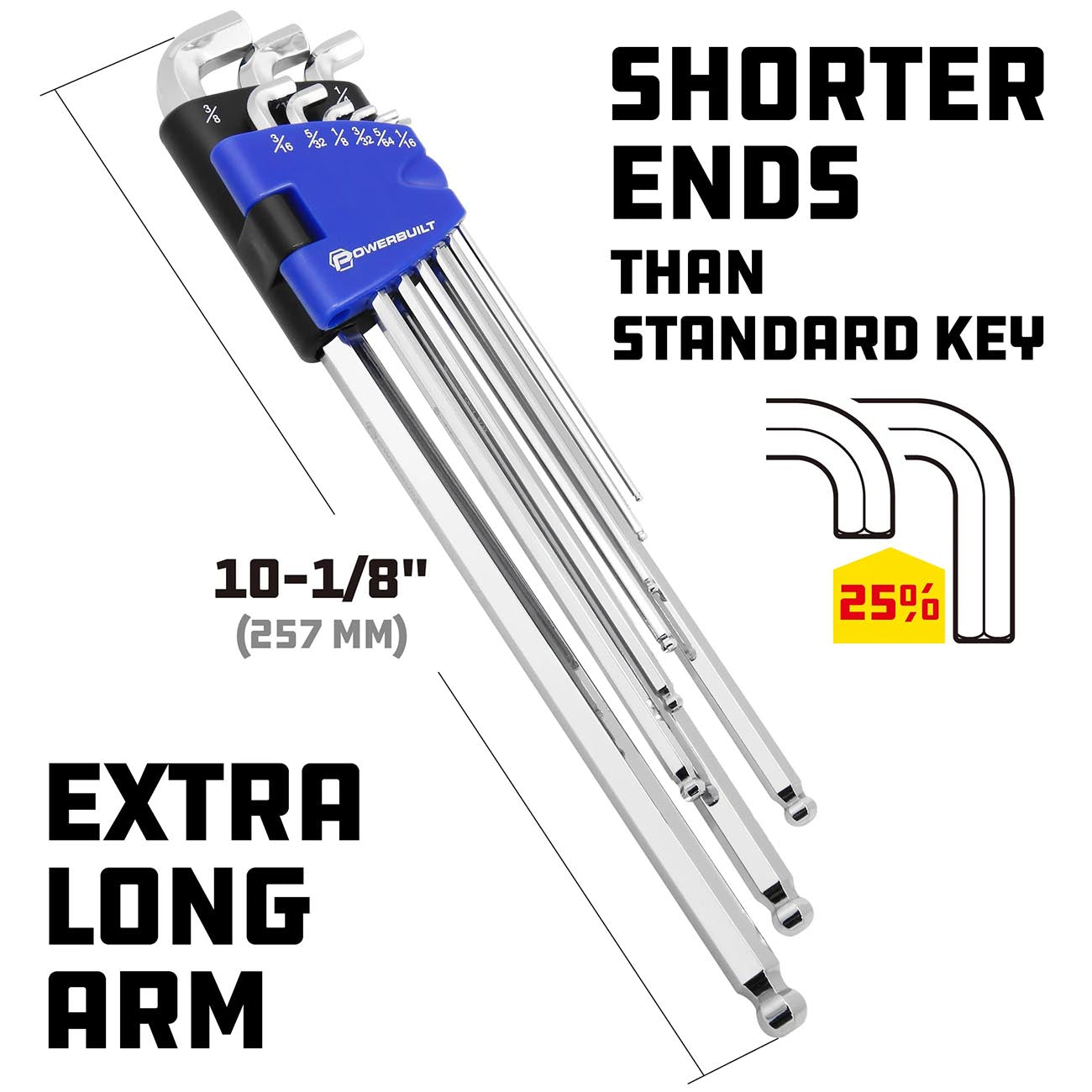 Powerbuilt SAE Stubby & Long Arm Hex Key Wrench Set (9 Piece Set)