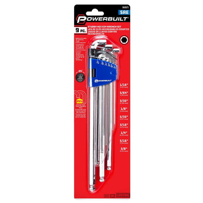 Powerbuilt SAE Stubby & Long Arm Hex Key Wrench Set (9 Piece Set)