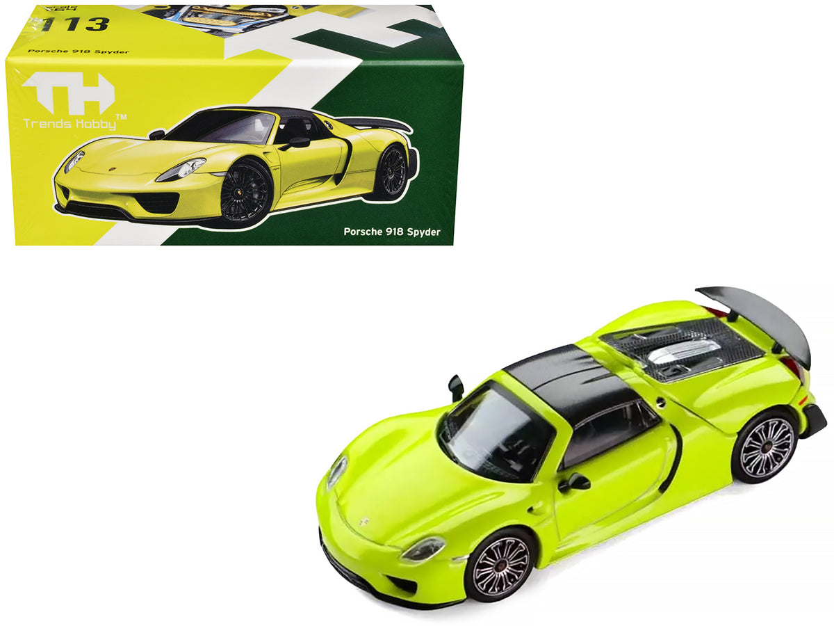 Porsche 918 Spyder Acid Green with Carbon Top 1/64 Diecast by Trends Hobby