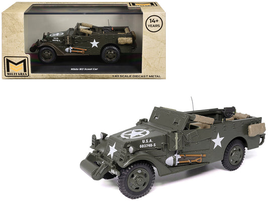 White M3 Scout Car Olive Drab "United States Army" 1/43 T&y Diecast Model by Militaria Die Cast