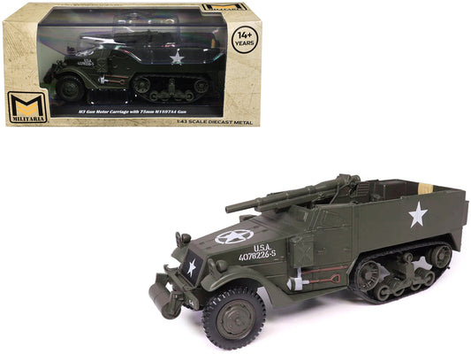 M3 Gun Motor Carriage with 75mm M1897A4 Gun Olive Drab "United States Army" 1/43 T&y Diecast Model by Militaria Die Cast