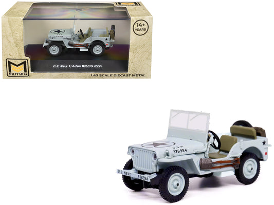 Willys Jeep 1/4-Ton Car Light Blue "United States Navy" 1/43 T&y Diecast Model by Militaria Die Cast