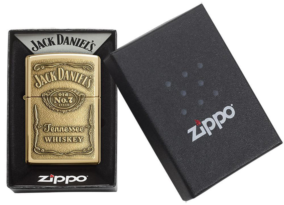 Zippo Windproof Lighter Jack Daniel's® L&M Label-Brass Emblem High Polish Brass