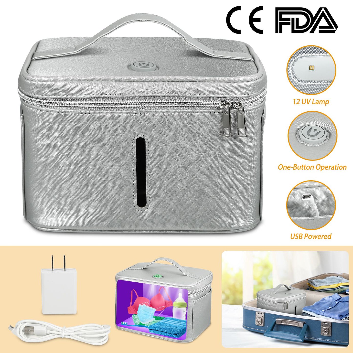 Imountek Uv Disinfection Bag, Portable Led Sanitizer Box Usb-Powered Travel Cle