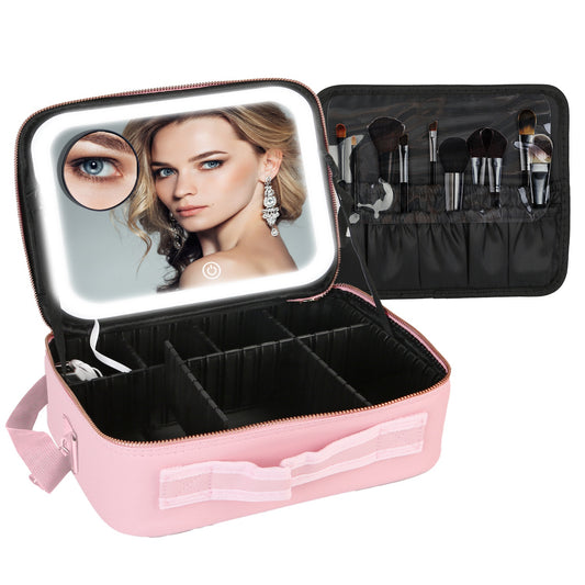 Travel Makeup Bag With Led Mirror Case Organizer 3 Light Colors Adjustable Divi