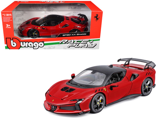 Ferrari SF90 XX Stradale Red with Black Top "Race and Play" Series 1/24 T&y Diecast Model Car by Bburago