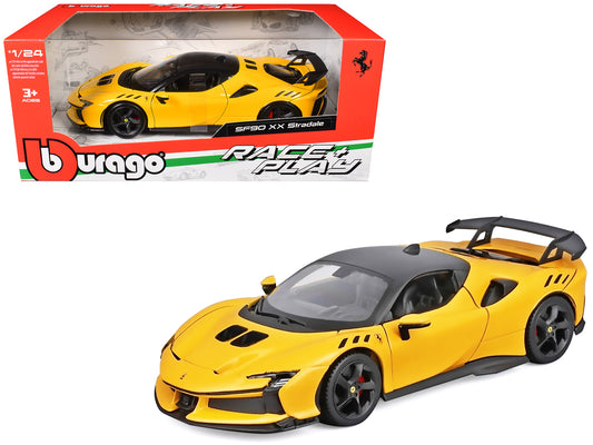 Ferrari SF90 XX Stradale Yellow with Black Top "Race and Play" Series 1/24 T&y Diecast Model Car by Bburago