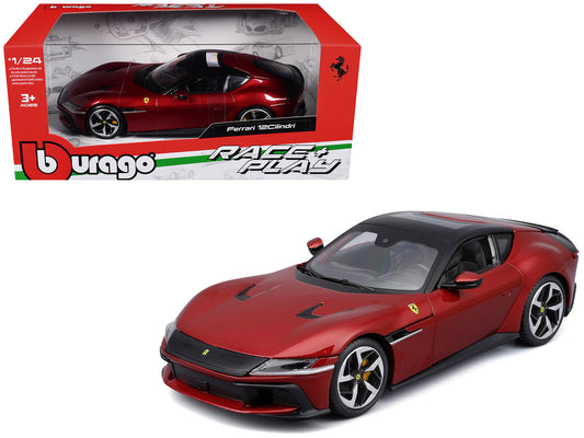 Ferrari 12Cilindri Red Metallic with Black Top "Race + Play" Series 1/24 T&y Diecast Model Car by Bburago
