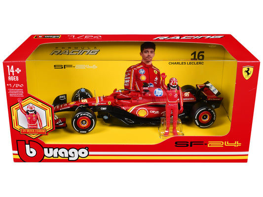 Ferrari SF-24 #16 Charles Leclerc Formula One F1 World Championship (2024) with Driver Figure "Formula Racing" 1/24 T&y Diecast Model Car by Bburago