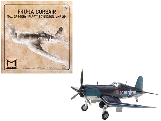 Vought F4U-1A Corsair Fighter Aircraft "Maj. Gregory "Pappy" Boyington VMF 214" United States Marine Corps 1/72 T&y Diecast Model by Militaria Die Cast