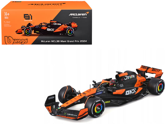 McLaren MCL38 #81 Oscar Piastri "OKX" Formula One F1 "Miami GP" (2024) with Display Case 1/24 T&y Diecast Model Car by Bburago