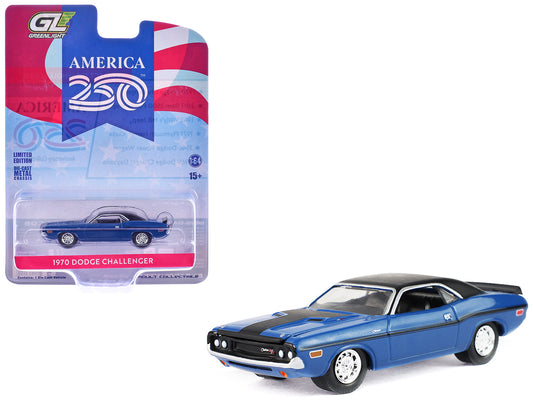 1970 Dodge Challenger Blue with Black Top "America 250 Edition" "Anniversary Collection" Series 18 1/64 T&y Diecast Model Car by Greenlight