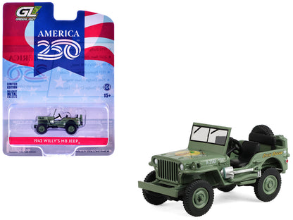 1942 Willy’s MB Jeep Olive Green "America 250 Edition" "Anniversary Collection" Series 18 1/64 T&y Diecast Model Car by Greenlight