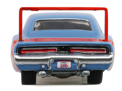 1969 Dodge Charger Daytona Blue with Red Stripes "America 250 Edition" "Anniversary Collection" Series 18 1/64 T&y Diecast Model Car by Greenlight