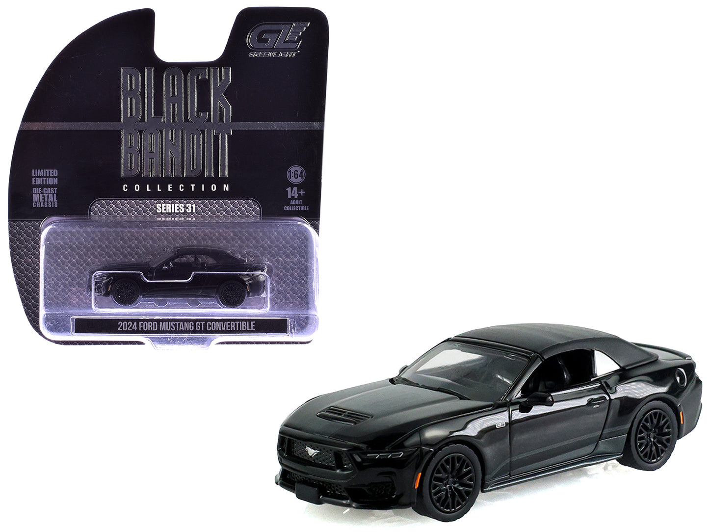 2024 Ford Mustang GT Convertible Black "Black Bandit" Series 31 1/64 T&y Diecast Model Car by Greenlight