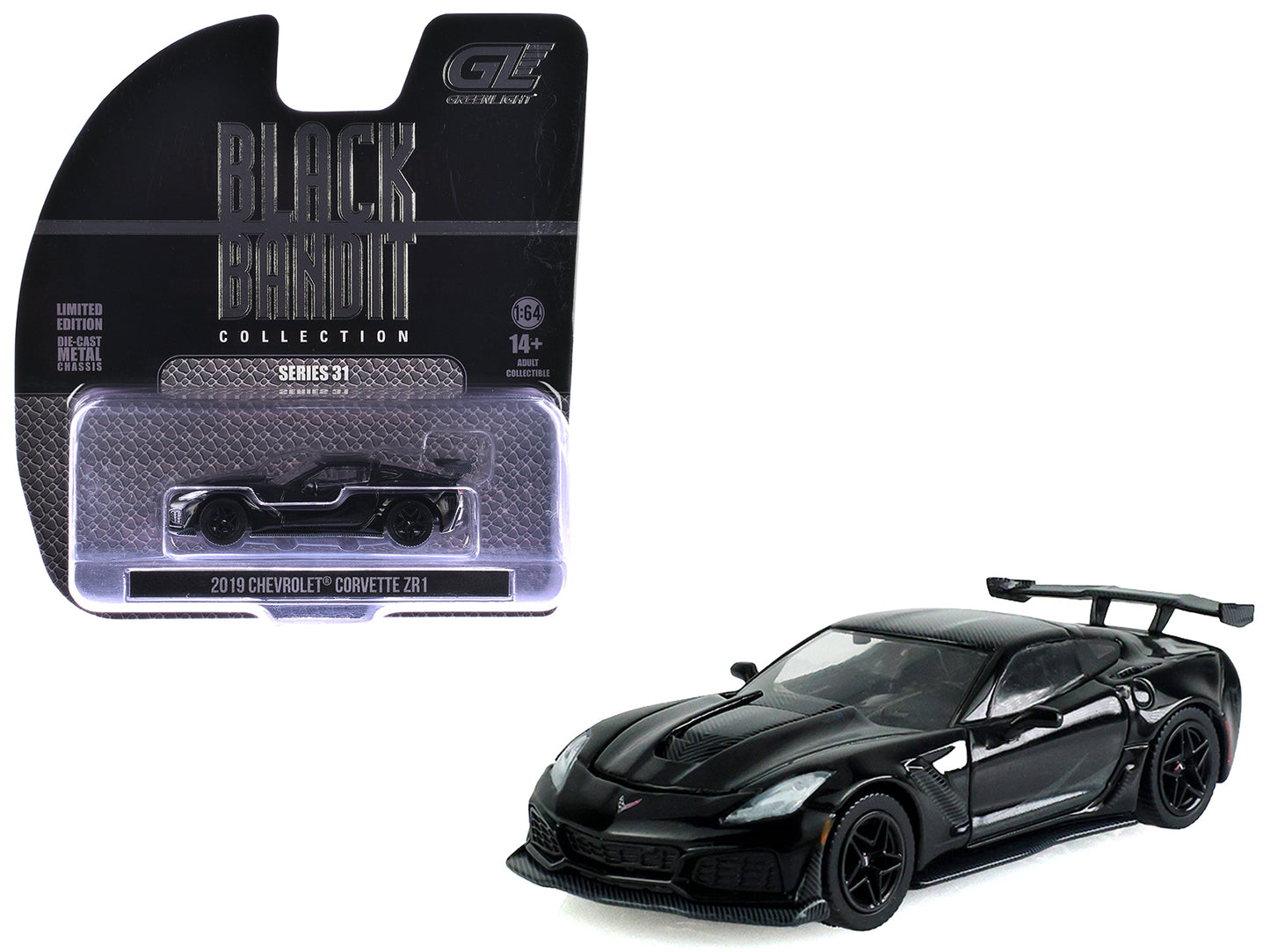 2019 Chevrolet Corvette ZR1 Black "Black Bandit" Series 31 1/64 T&y Diecast Model Car by Greenlight