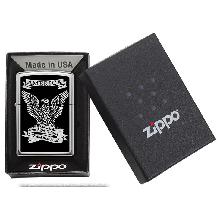 Zippo Windproof Lighter Black & L&M White Americana Eagle High Polish Chrome