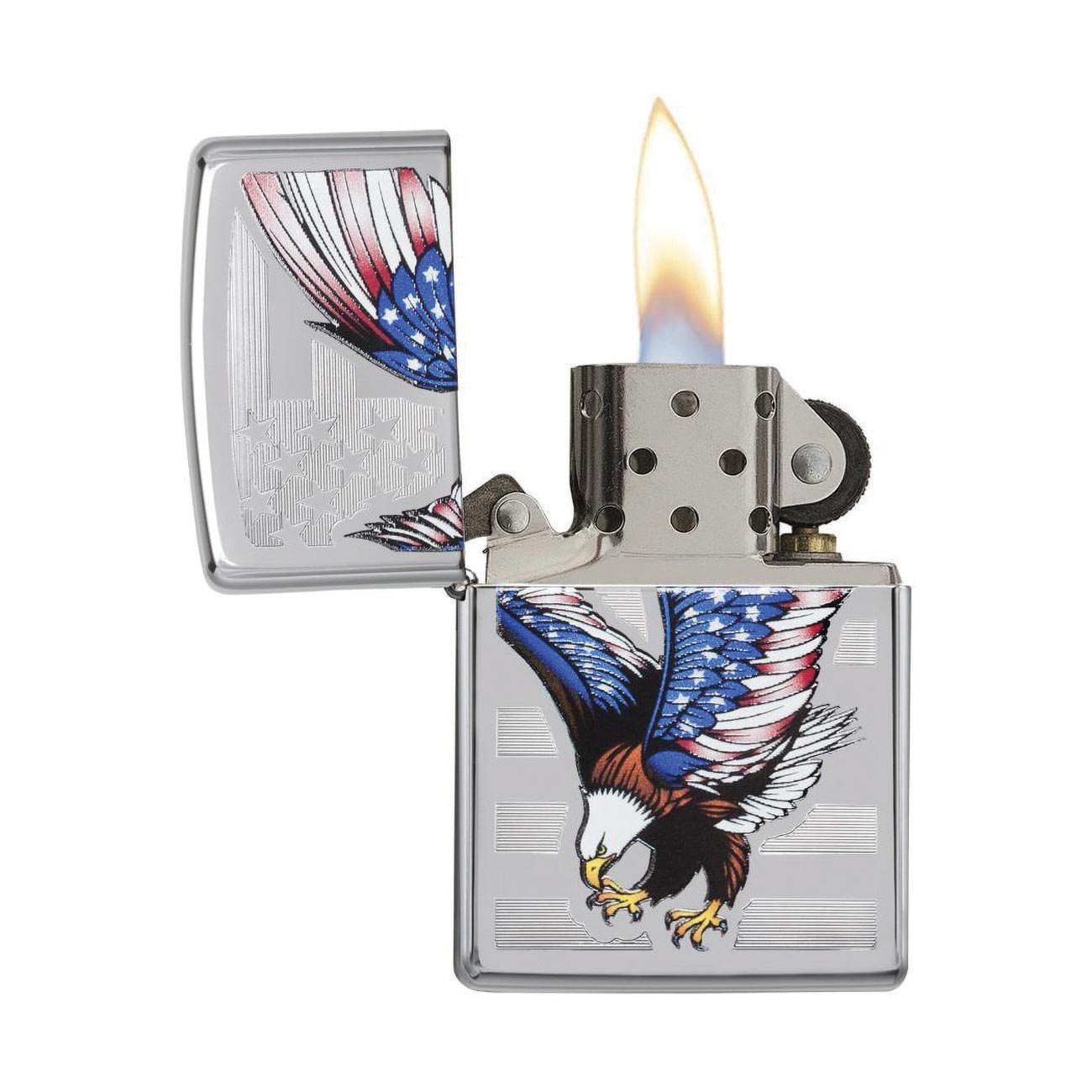 Zippo Windproof Lighter E-Star Award L&M w/Patriotic Eagle Flag High Polish Chrome