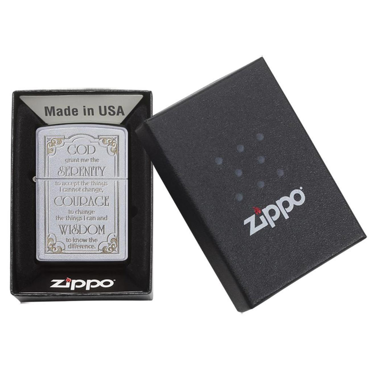 Zippo Windproof Lighter Serenity L&M Prayer Satin Chrome Finish