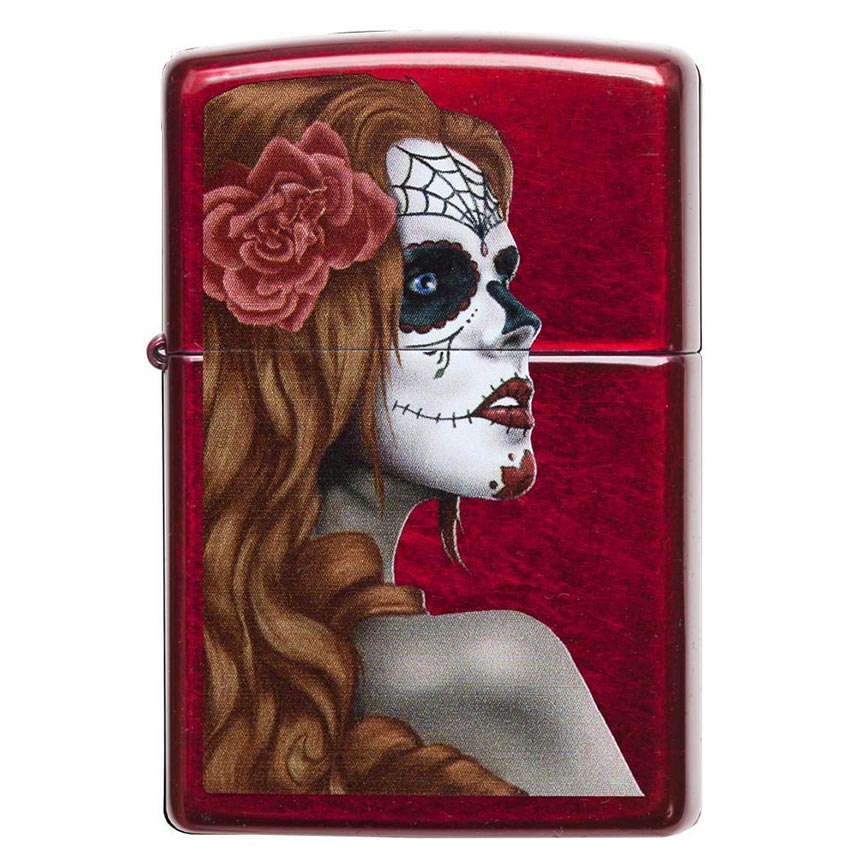 Zippo Windproof Lighter Day Of Dead L&M Girl Candy Apple Red Translucent Finish