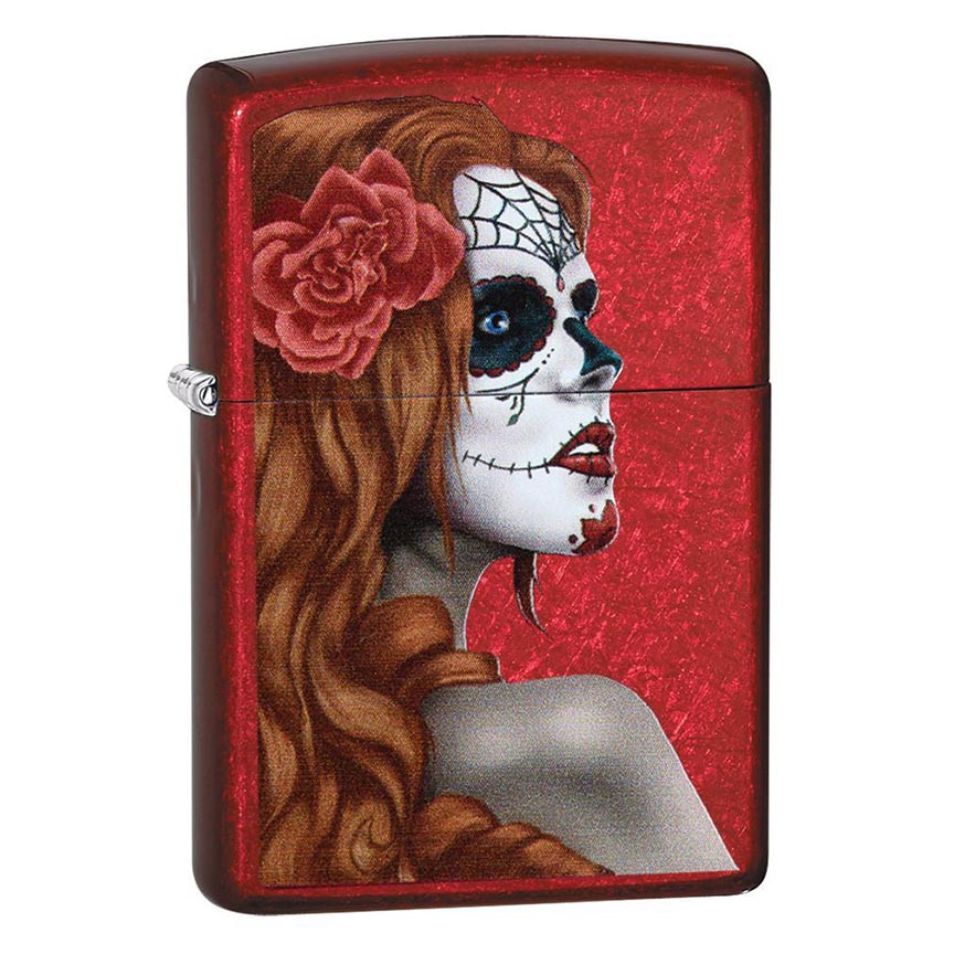 Zippo Windproof Lighter Day Of Dead L&M Girl Candy Apple Red Translucent Finish