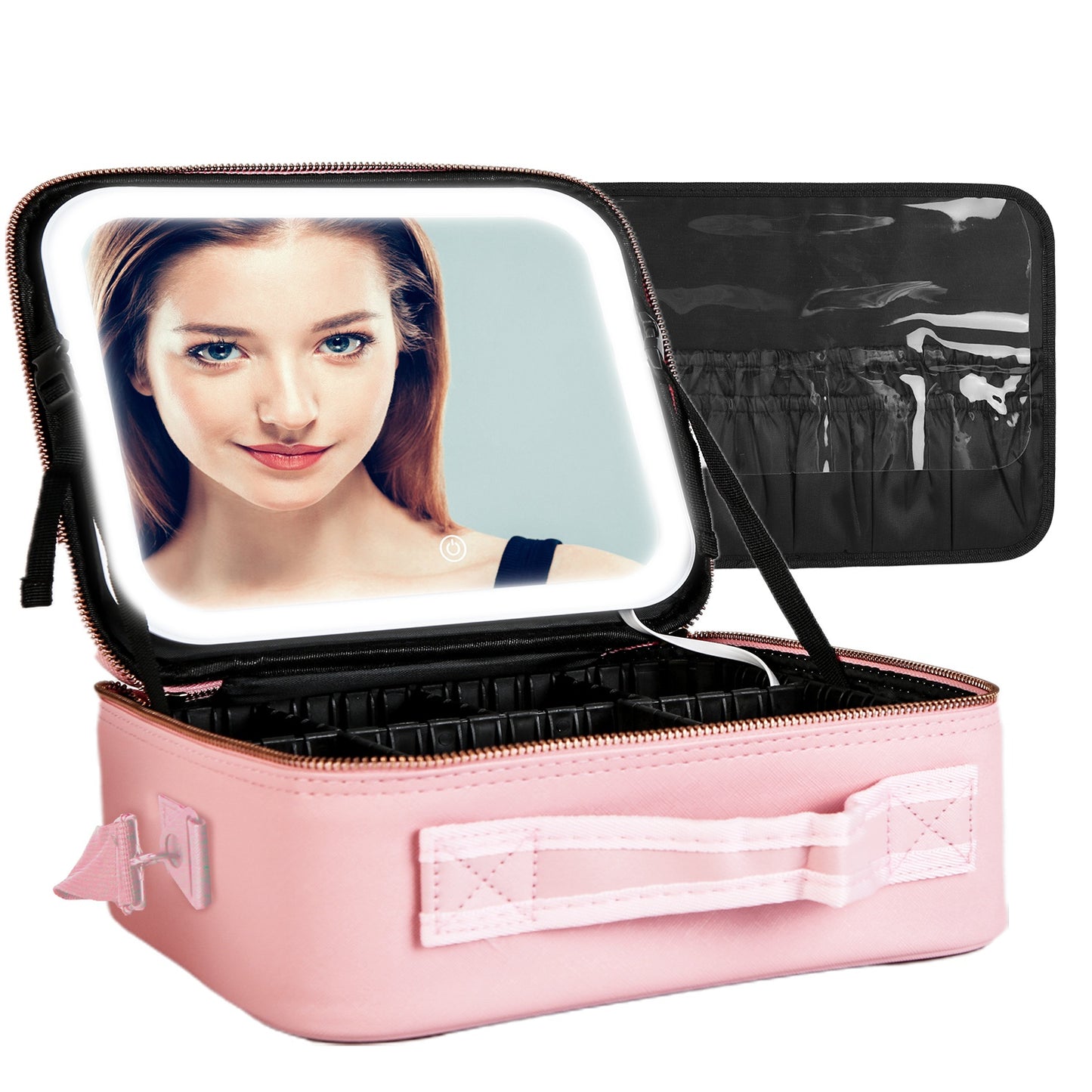 Travel Makeup Bag With Led Mirror Case Organizer 3 Light Colors Adjustable Divi