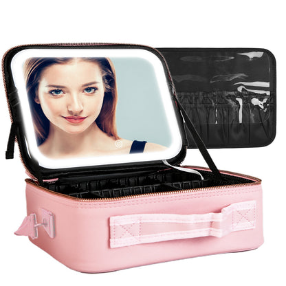 Travel Makeup Bag With Led Mirror Case Organizer 3 Light Colors Adjustable Divi