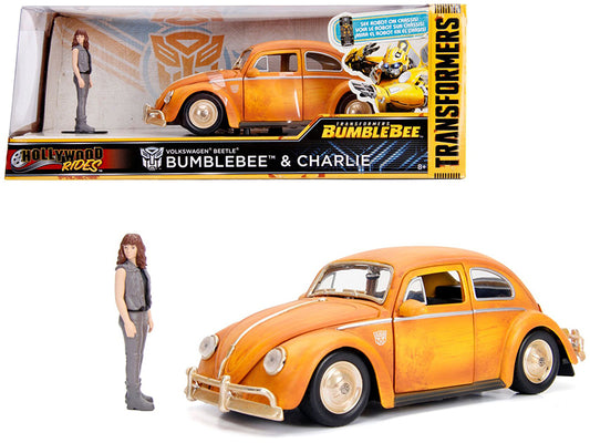 Volkswagen Beetle Weathered Yellow with Robot on Chassis and Charlie Diecast Figurine "Bumblebee" (2018) Movie ("Transformers" Series) "Hollywood Rides" Series 1/24 Model Car by Jada <h2>Volkswagen Ja