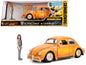 Volkswagen Beetle Weathered Yellow with Robot on Chassis and Charlie Diecast Figurine "Bumblebee" (2018) Movie ("Transformers" Series) "Hollywood Rides" Series 1/24 Model Car by Jada <h2>Volkswagen Ja