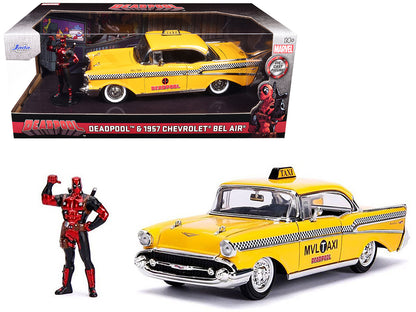 1957 Chevrolet Bel Air Taxi Yellow with Deadpool Diecast Figurine "Marvel" Series 1/24 Model Car by Jada <h2>1957 Jada</h2> <p>High-quality perfect for collectors and enthusiasts. Features detailed in
