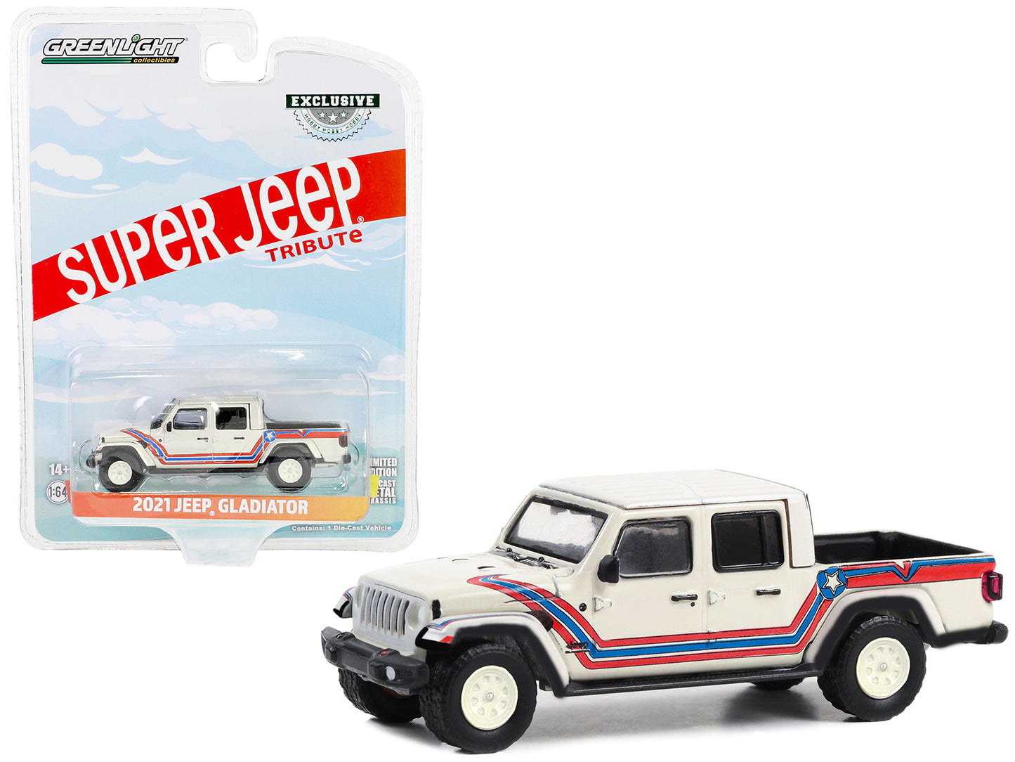 GreenLight 2021 Jeep Gladiator Pickup Truck "Super Tribute" White with Red and Blue Stripes "Hobby Exclusive" Series 1/64 Diecast Model Car by <h2>2021 Greenlight</h2> <p>High-quality perfect for coll