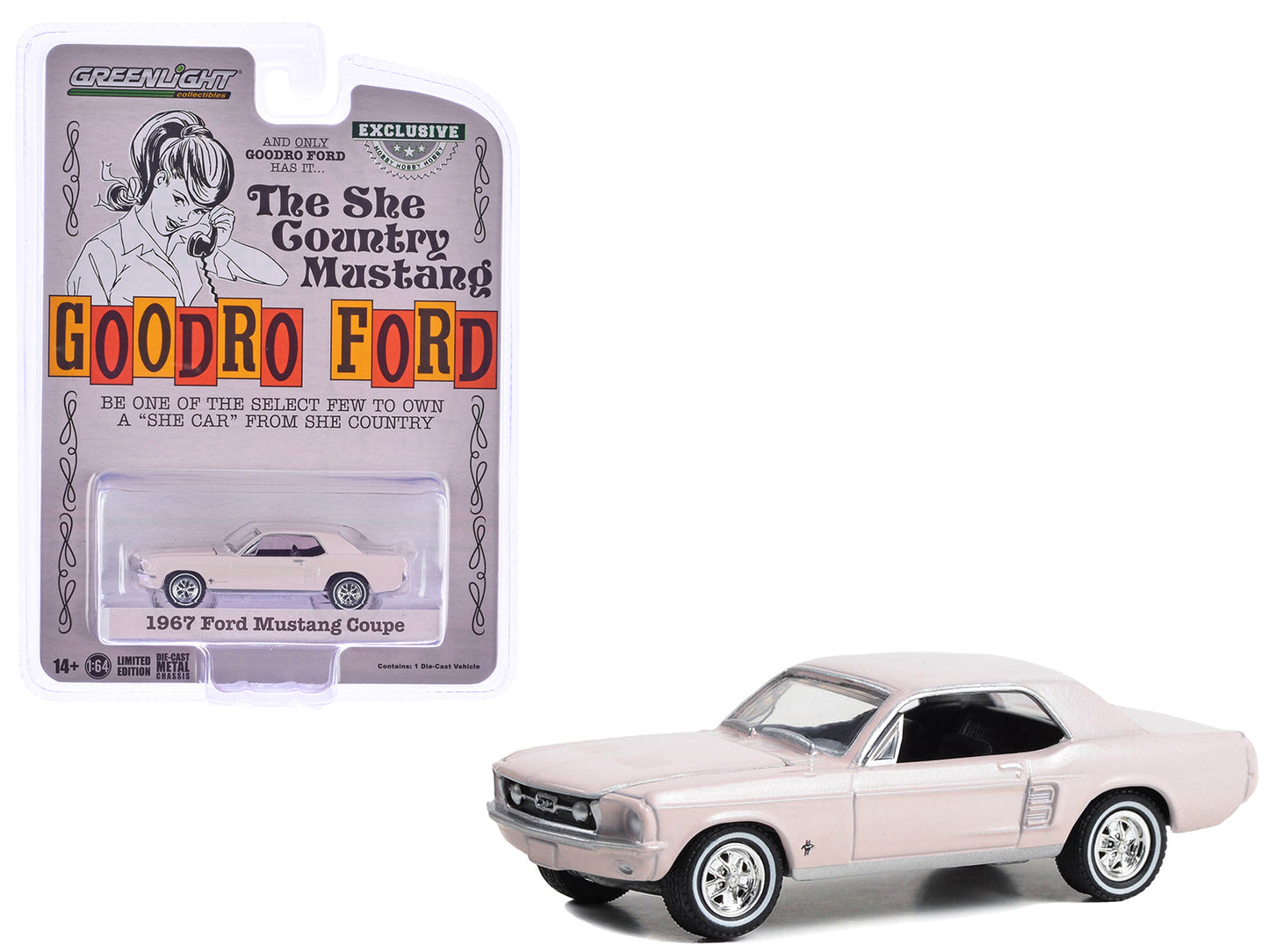 GreenLight 1967 Ford Mustang Coupe "She Country Special - Bill Goodro Denver Colorado" Bermuda Sand "Hobby Exclusive" Series 1/64 Diecast Model Car by <h2>1967 Greenlight</h2> <p>High-quality perfect