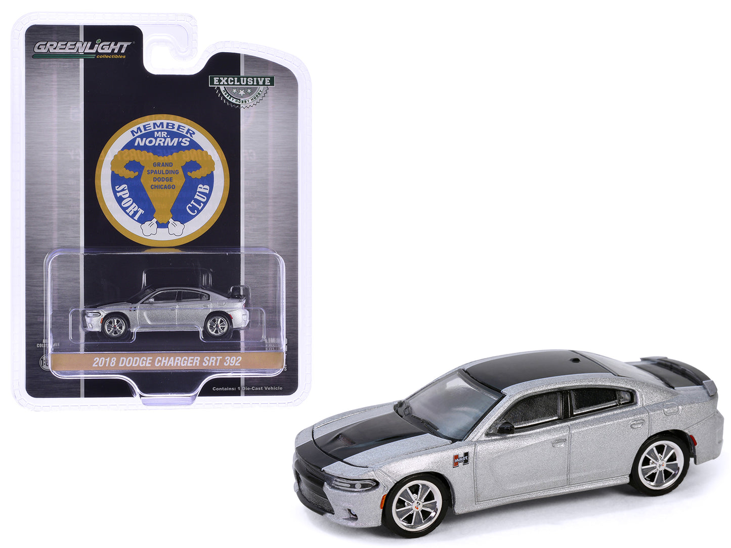 GreenLight 2018 Dodge Charger SRT 392 Silver Metallic with Black Stripe "Mr. Norm Heritage GSS Charger" "Hobby Exclusive" Series 1/64 Diecast Model Car by <h2>2018 Greenlight</h2> <p>High-quality perf