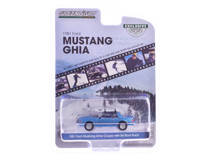 GreenLight 1981 Ford Mustang Ghia Coupe Blue Glow Metallic with Ski Roof Rack "Hobby Exclusive" Series 1/64 Diecast Model Car by <h2>1981 Greenlight</h2> <p>High-quality perfect for collectors and ent