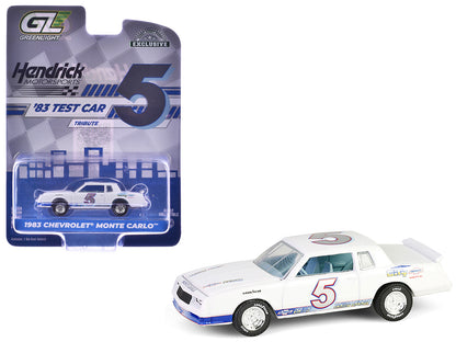 GreenLight 1983 Chevrolet Monte Carlo #5 "Hendrick Motorsports First Test Car Tribute" White with Blue Stripes and Interior "Hobby Exclusive" Series 1/64 Diecast Model by <h2>1983 Greenlight</h2> <p>H